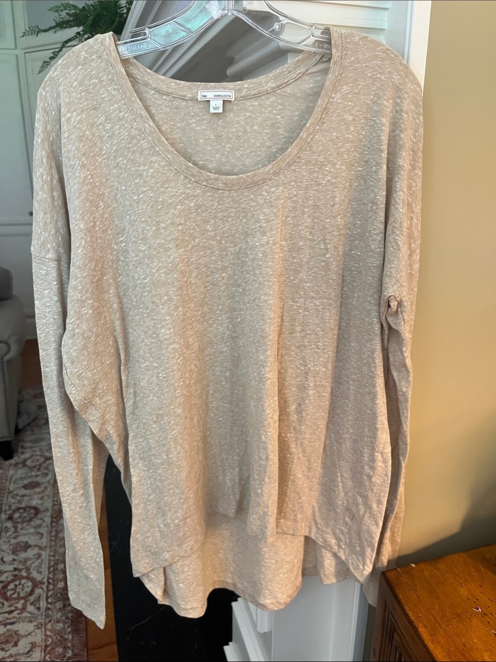 GAP Long Sleeve Scoop Neck Top Heather Oatmeal New Large NWOT